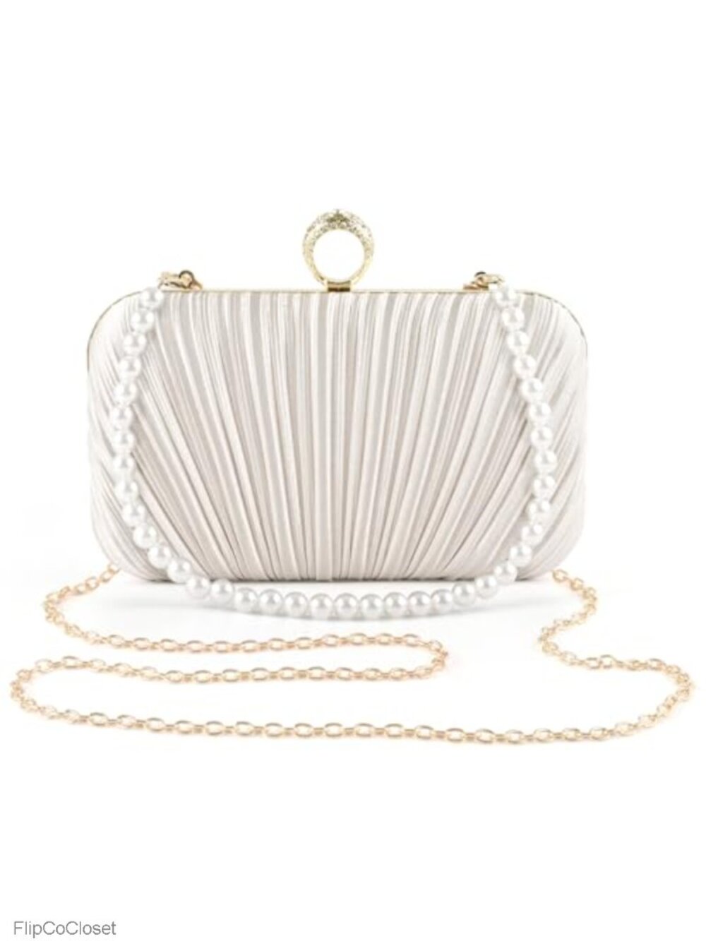 Women's Pleated Silk Evening Clutch Purse with Chain Strap